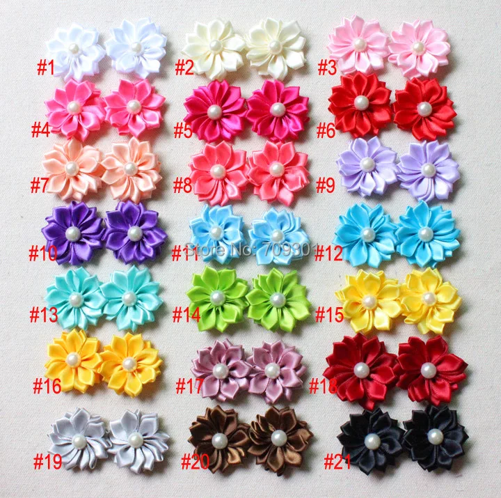 

1.5" Ribbon Flowers With Pearl DIY Flowers Flower Hair Accessories 200Pcs Free Shipping