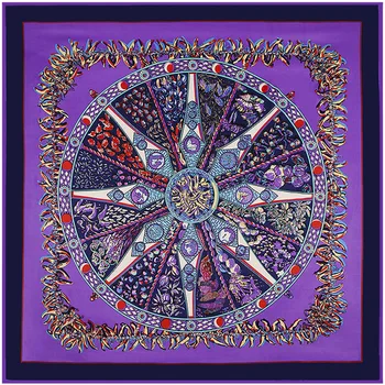 

100% Twill Silk NecKerchief Boho Style Ethnic Big Square Scarves For Woman Luxury Brand Rose Floral Compass Foulard Scarf