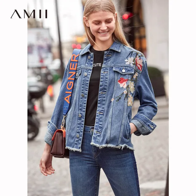 Special Offers Amii minimalist European-style CEC Harajuku coat 2019 Spring new embroidered lapel loose shoulder cowboy top
