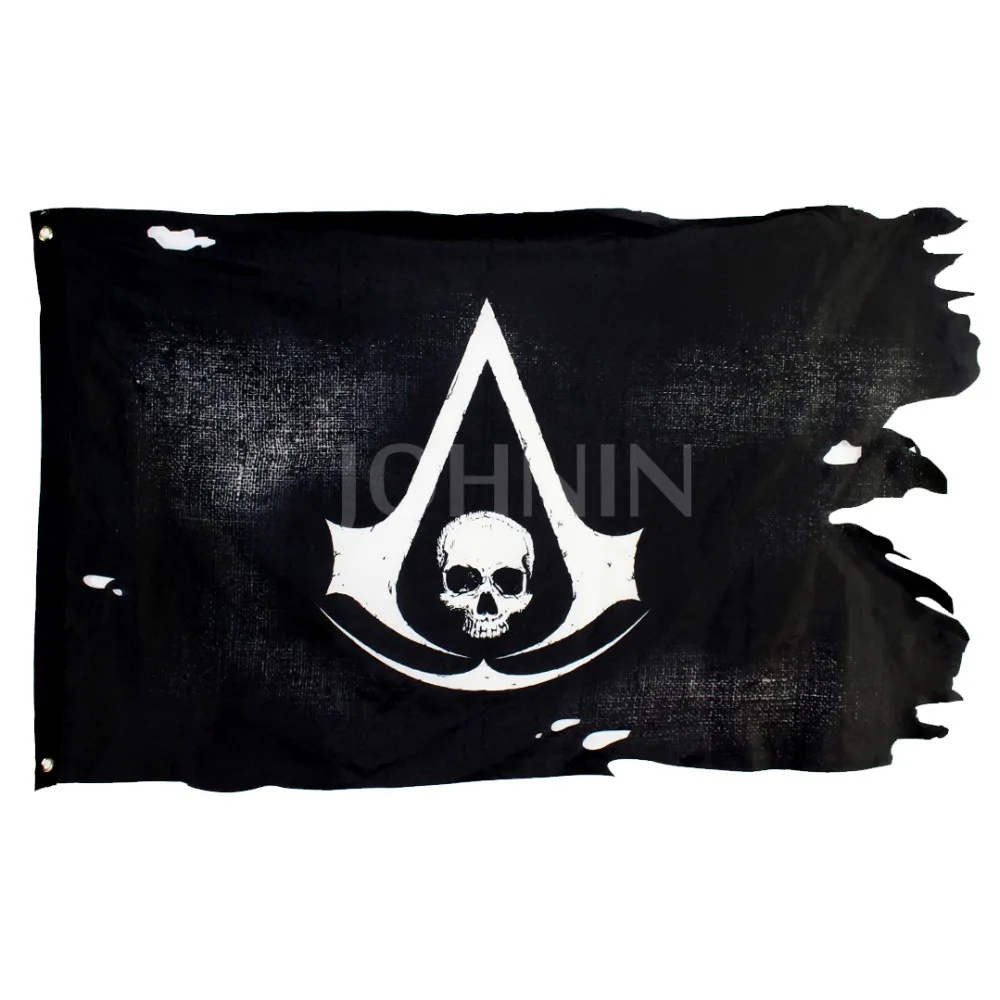 

Yehoy polyester hanging older broken jolly roger Skull Cross bones Pirates Flag