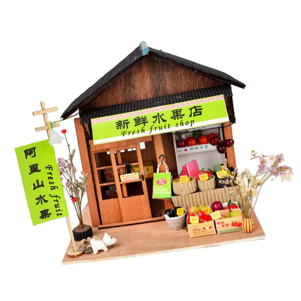 1/24 DIY Wooden Dollhouse Miniature Kits - Antique Fresh Fruit Shop with Various Fruit