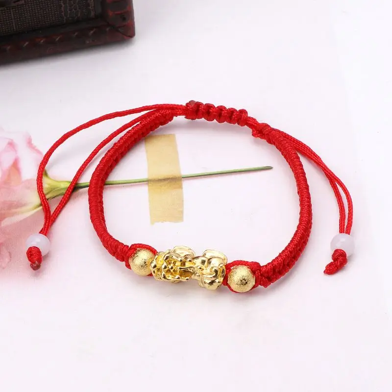 

NTTHNCF Chinese Feng Shui Gold Pi Xiu Kabbalah Red String Bracelet Evil Eye Protection