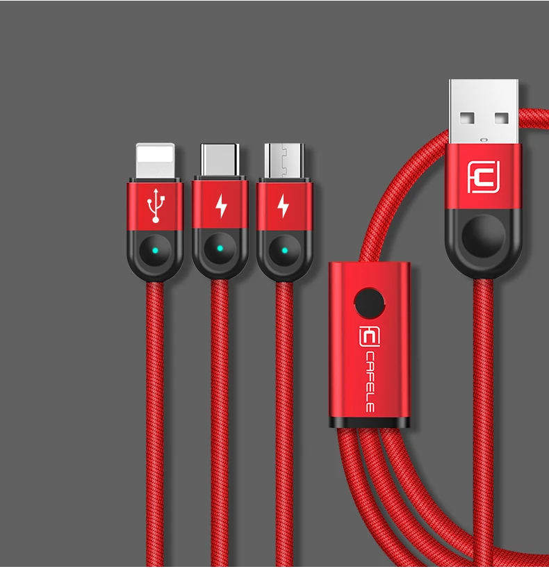 CAFELE Micro USB кабель type C кабель для зарядки телефона 3 в 1 Светодиодный светильник USB для телефонов iphone samsung huawei Xiaomi Oneplus