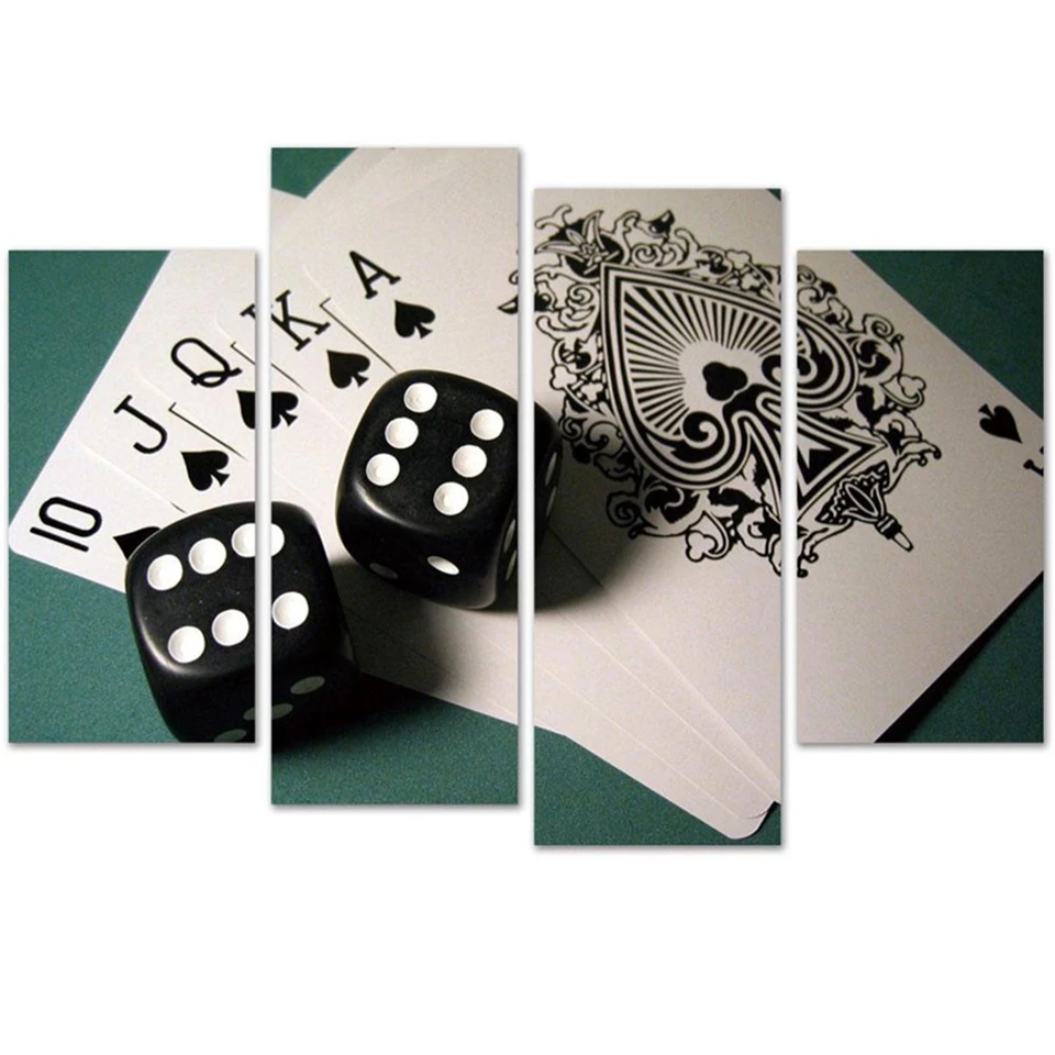 

Canvas Wall Art HD Print Painting Modular Pictures 4 Panel Poker And Dice Framework Poster Modern Home Decoration Living Room