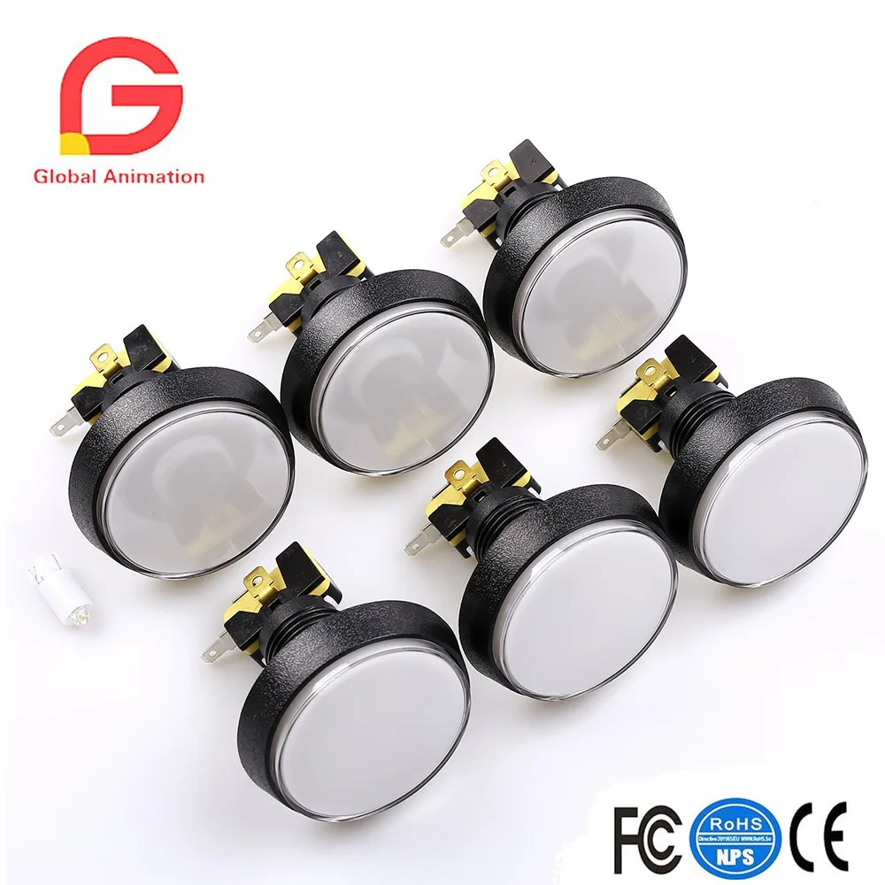 

6 pcs/Lot 5V 60MM LED Illuminated Arcade Push Button with LED Lamp & Microswitch Large Round Button for Arcade Fighting Games