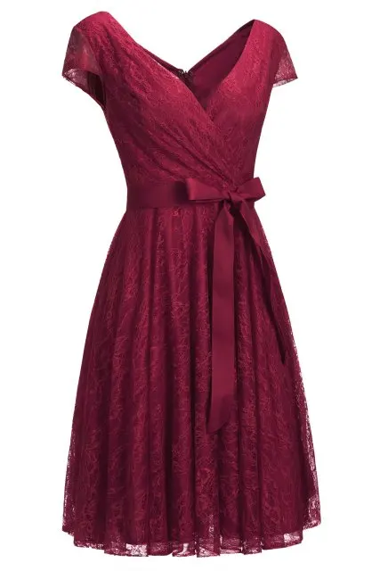 Красные коктейльные платья с кружевами без рукавов элегантное короткое платье для выпускного вечера шикарное торжественное платье Короткое платье для выпускного вечера с поясом - Цвет: Burgundy
