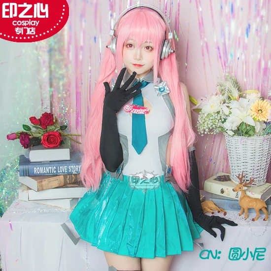 

VOCALOID Hatsune Miku Cosplay Costume Halloween Uniform Dress+Tie+Socks+Gloves+Armband S-XL