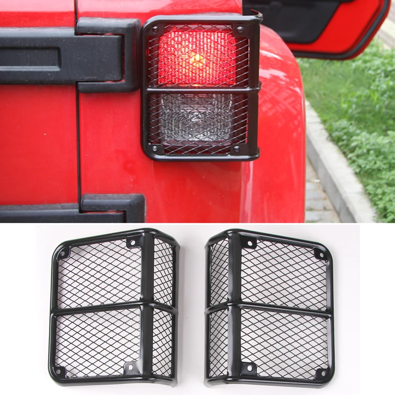 

HYZHAUTO 2Pcs Car Lamp Hood Metal Tail Light Protect Cover with Net for Jeep Wrangler 2007-2017 Accessories
