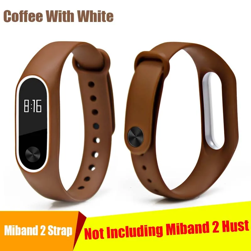 BOORUI, два цвета, mi band, 2 ремешка, силиконовый, здоровый, Pulsera, цветной, сменный, ремешок на запястье для xiaomi mi 2, smart band, 15 цветов - Цвет: Coffee with white
