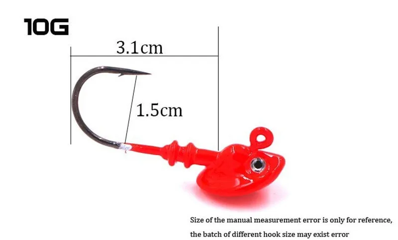 1 Piece Fish Head Fishing Hooks 7g10g14g Lead Head Fishhooks Jig Head Hook Fishing Tackle Accessories Random Color (10)