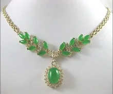 

natural beads Charming! Lady's noblest insert green gem bead necklace pendant 18 inch Fine Plated Bridal wide wings queen