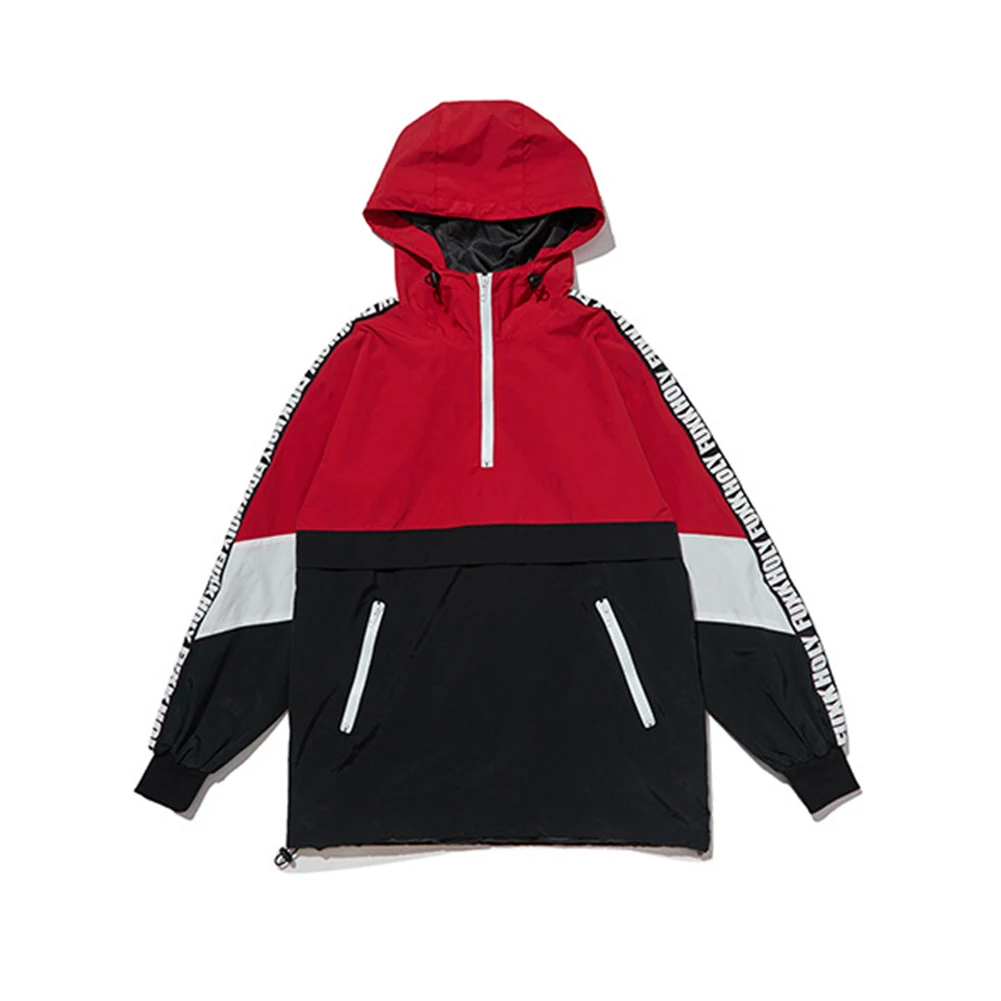 

Fashion Patchwork Color Pullover Hooded Jacket Zipper Casual Coat Streetwear