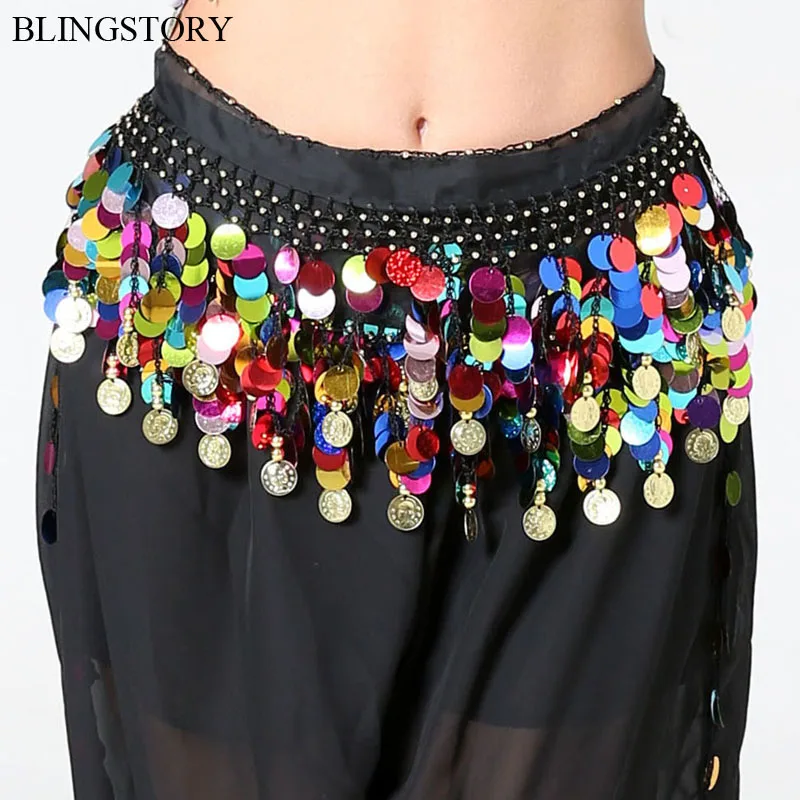 BLINGSTORY пикантная обувь для ночного клуба блесток Faldas Mujer Moda 2019 для женщин летние пляжные живота танцор костюм Металл шарф с бахромой мини
