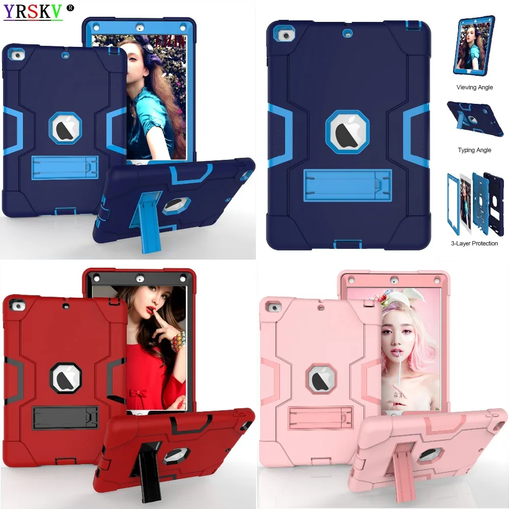 

Official Case for iPad 9.7 inch 2017/2018 release 6th ZAIWJ Safe Kids Armor At Soft Shockproof Silicone Hard Bracket Cover