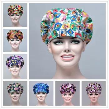 

Doctor Nurse Medical Cap Surgical Caps Unisex Hospital Adjustable Beautician Lab Clinic Dental Cap Printing Cotton Scrub Hat