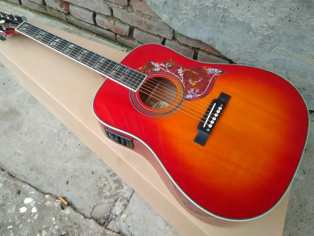 41 inch H bird classic acoustic guitar with red color,Ebony fingerboard