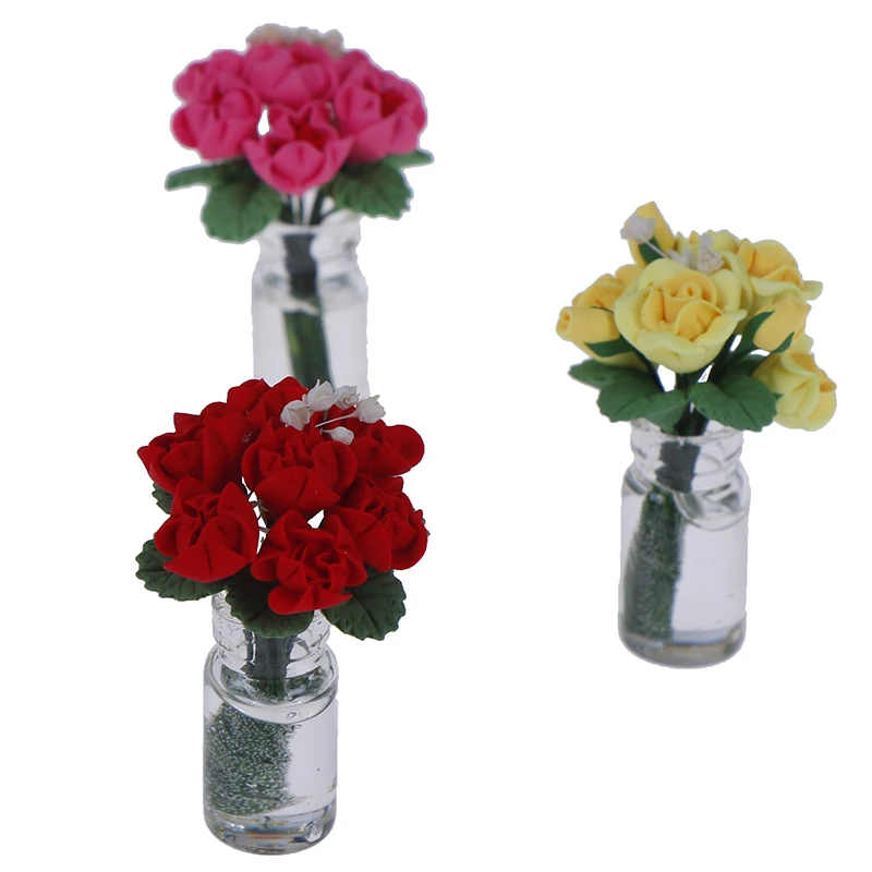 

1/12 Scale Dollhouse Miniature Clay Flowers in Pot Planter for Dolls Garden Plant Room Living Room Doll House Decor Toy