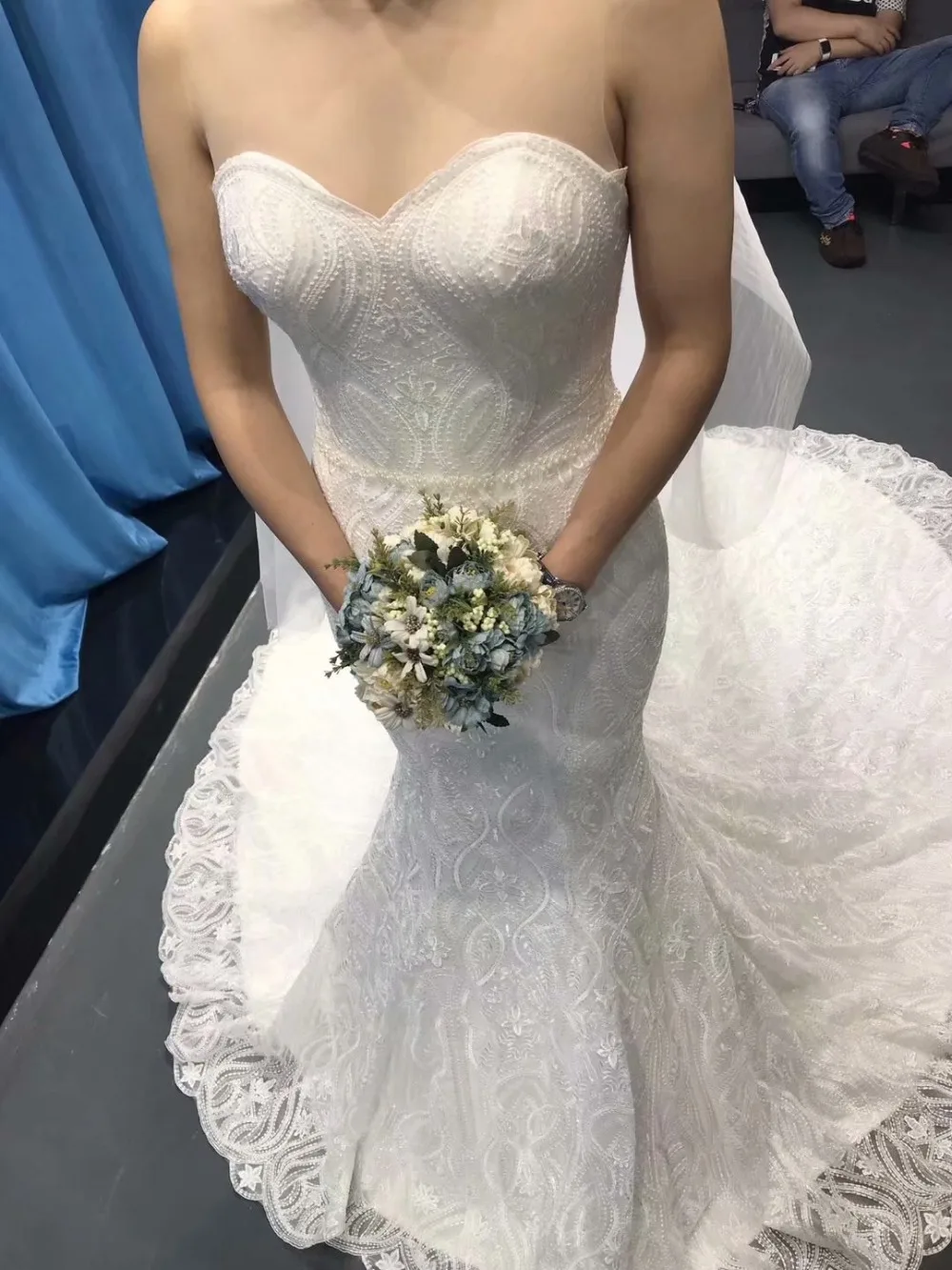 Erosebridal 3D кружево Русалка свадебное платье 2019 ручной работы жемчуг пояс с Часовня Поезд реальное изображение индивидуальный заказ