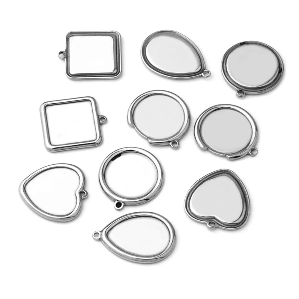 

REGELIN 20pcs Oval Square Heart shape Stainless Steel Pendant DIY Base Cabochon Settings Blank Tray For Cameo Jewelry Making