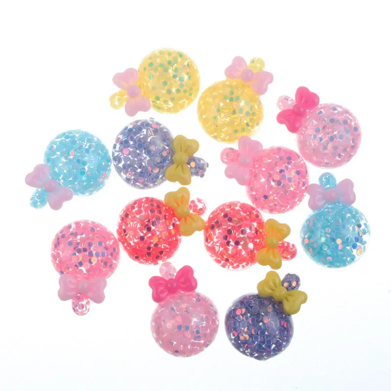 

50Pcs Mixed Clear Bling Resin Lollipop With Tie Decoration Crafts Flatback Cabochon Embellishments For Scrapbooking Accessories