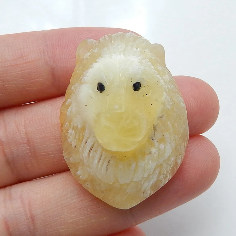 

New design,Carved High Quality Yellow opal Wolf head Gemstone Cabochon,34x24x19mm,11.6g