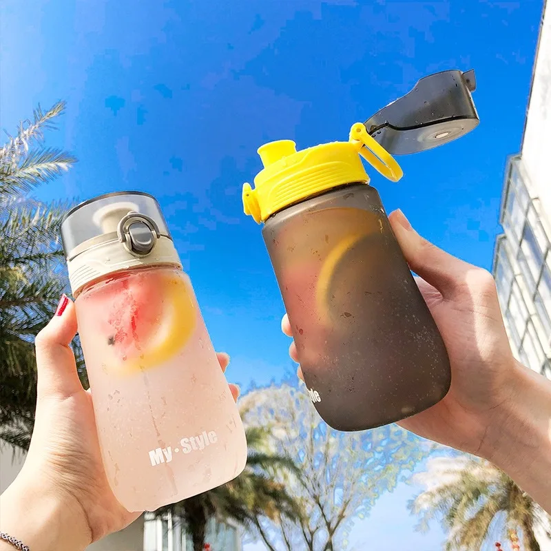 

450ml Prosted Plastic BPA Free Water Bottles Student Girl Women Summer Leakproof Portable Drink Bottle Travel Driving Jump Cup