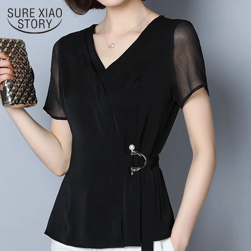 Women blouse and tops 2019 black shirts blouses plus size women ladies tops Sequined chiffon blouse Solid V-Neck 2882 50 Women blouse and tops 2019 black shirts blouses plus size women ladies tops Sequined chiffon blouse Solid V-Neck 2882 50