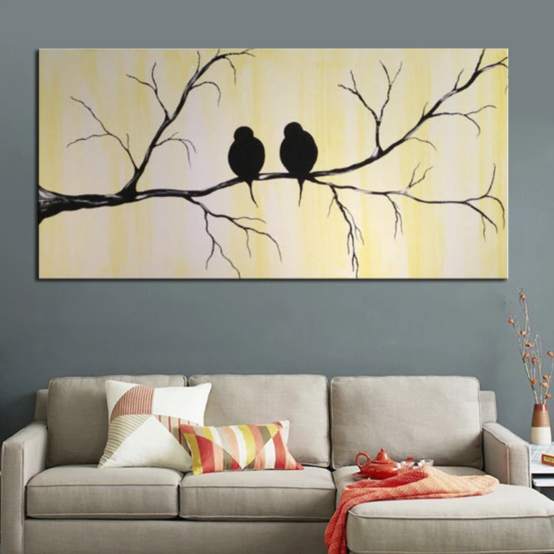 Beau Paysage Peinture À L'huile Simple Résumé Oiseaux