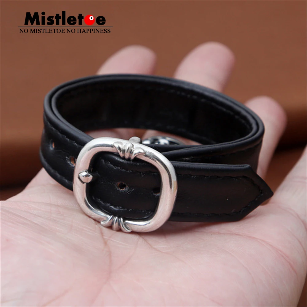 

Authentic 925 Sterling Silver Vintage Punk Locomotive adjustable Black Leather Bracelet For Women & Men Jewelry
