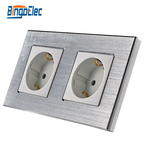 EU standard germany socket plus germany socket,silver aluminum panel