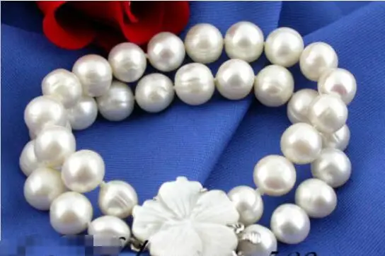

Hot sale new Style >>>>> 2strands 8" 11mm round white fw pearl dangle bracelet shell clasp