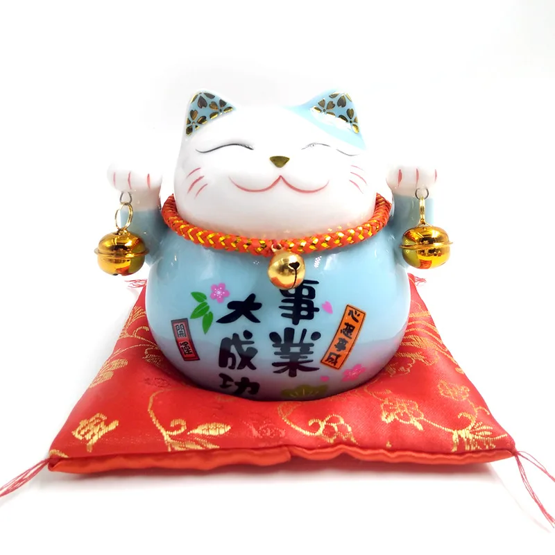 Китайские Рождественские подарки 4,5 дюймов Maneki Neko фарфор Lucky Cat домашний декор украшения Фортуна кошка копилка фэншуй ремесло - Цвет: Синий