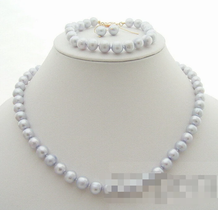 

free shipping 07740 Lavender Pearl Necklace&Bracelet&Earring Set (A0423)