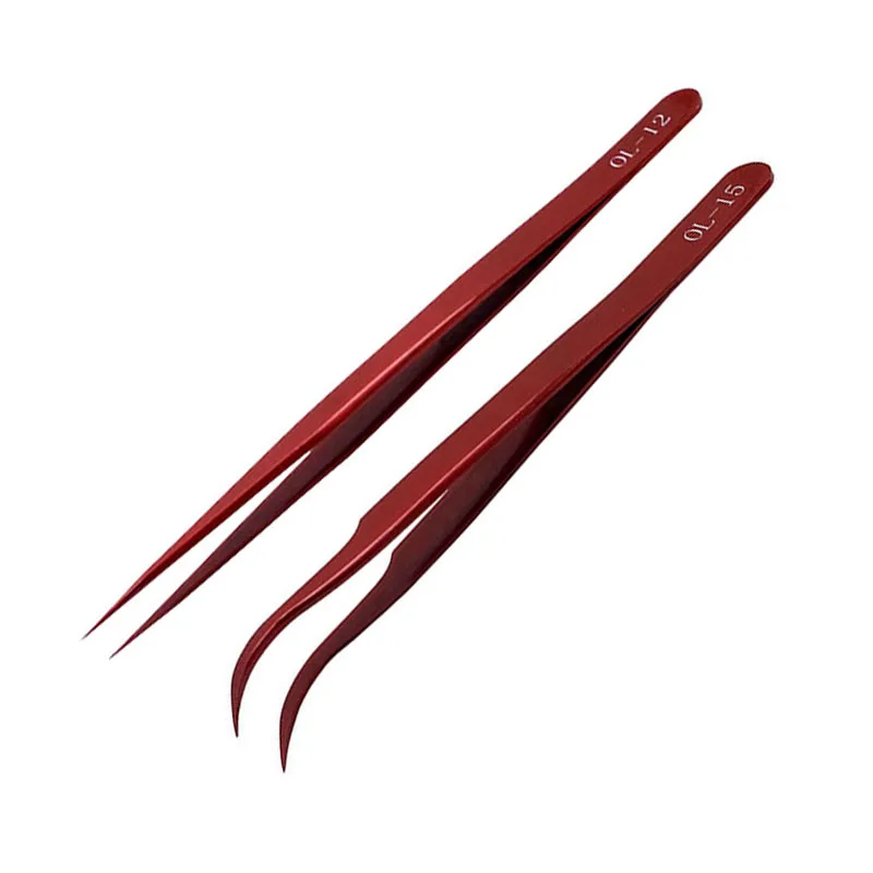 

CrownLASH Eyelash Extension Tweezers OL-12 OL-15 Shinny Red color High quality professional beauty tools