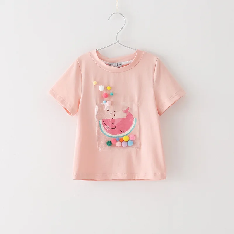 Детская футболка; Новинка г.; летняя одежда в Корейском стиле с милым принтом и короткими рукавами для маленьких девочек - Цвет: pink colour