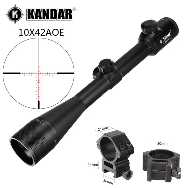 KANDAR 10x42 AOE стекло сетка Красная подсветка прицел фиксированное увеличение 10x Охотничья винтовка прицел тактический оптический прицел - Цвет: 2