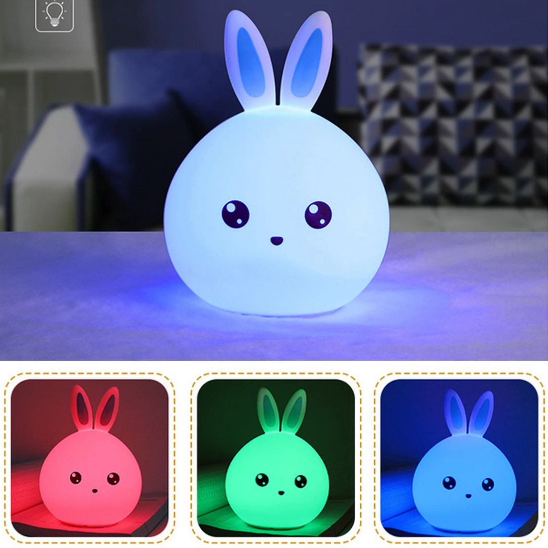 

Rabbit LED Night Light For Children Baby Kids Bedside Lamp Multicolor Silicone Touch Sensor Tap Control Nightlight