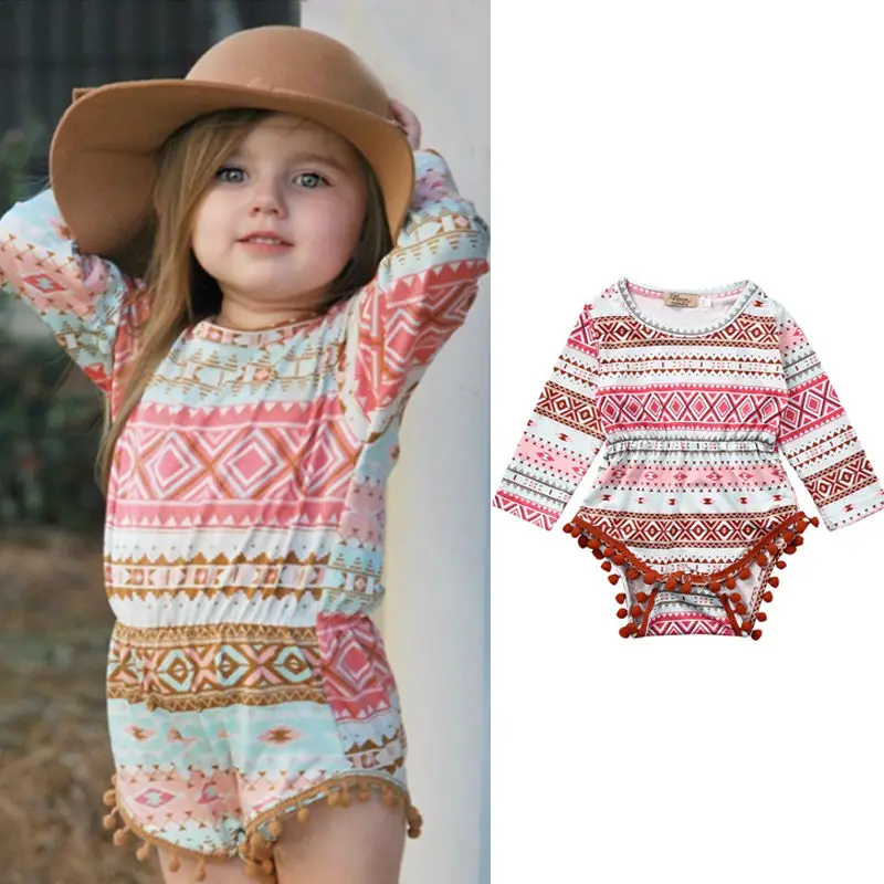 

Newborn Toddler Infant Baby Girl Bodysuit Boho Geometric Print Jumpsuit Clothes Soft Cotton Outfits Sunsuit Clothes 0-24M