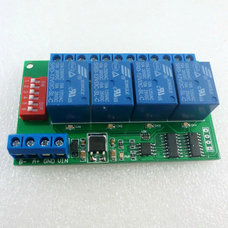 4 канальный релейный модуль RS485 постоянного тока 12 В с протоколом Modbus RTU и