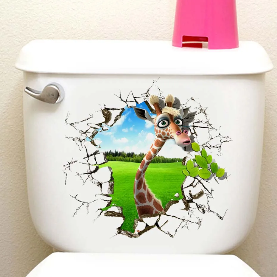 Cartoon Animals Giraffe Broke Into The Wall Stickers Creative Vivid Wall Decals For Kids Living Room Home Decoration (5)