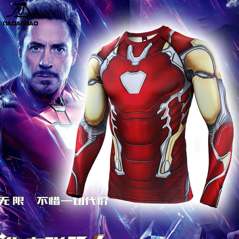 

NADANBAO 2019 New Arrivals 3D Cosplay Avengers 4 End Game Iron Man Suit 3D Printed Shirt Costume Fitness Long Sleeve Tops Tee