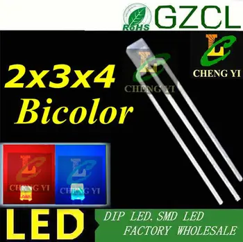 

RED&Blue 2*3*4 square package dip led 3-PIN bicolor diffuse lamp bulb R2.0-2.2V B3.0-3.5V COMMON CATHODE