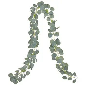 

2pcs Artificial Greenery Eucalyptus Garland 2m Faux Eucalyptus Silver Dollar Leaves Vines for Home Table Runner Wedding Decor