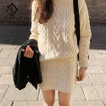 

2018 Autumn New Arrival Women's Fashion Sets Hot Solid O-Neck Knitting Cardigan Sweater And Sexy Short Sheath Skirt S88106Y