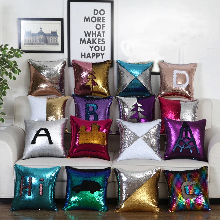 

Sequin Pillow Case 40x40 cm Mermaid Cushion Cover Decorative Pillows for Sofa Magical DIY Changing Reversible Throw Pillow Cover