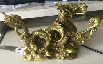 

23cm China Pure Bronze Animals Sculpture Wealth Myth Dragon Pearl Statue