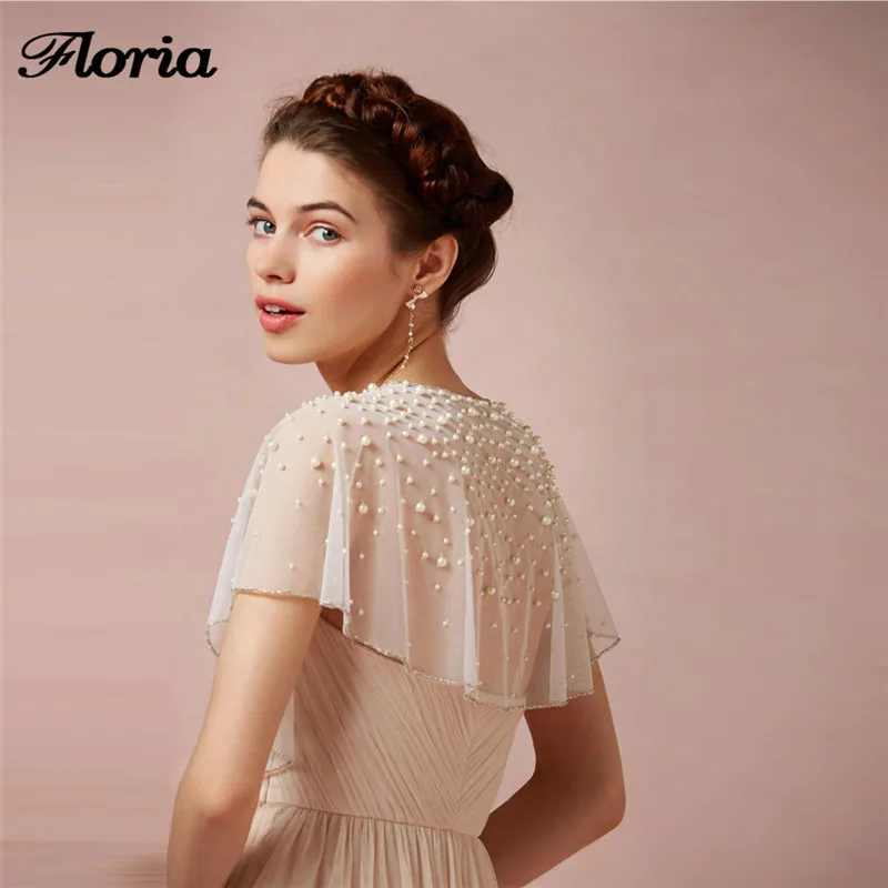 Jaqueta de Casamento Vestido de Noiva Feitos à Mão Nova Frisado Pérolas Nupcial Bolero Shrugs Wraps Capes Estoque Tamanho 2020 Árabe Curto Acessórios 4 Bolerocasaco p casamentos