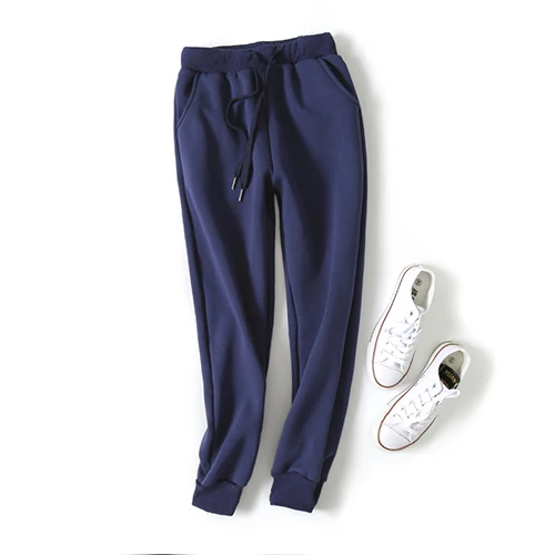 Зимние женские штаны теплые толстые флисовые тренировочные штаны с высокой талией размера плюс повседневные бархатные зимние штаны для женщин черные 5XL - Цвет: Navy blue