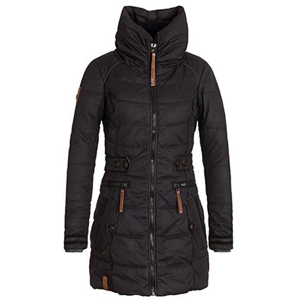 

Winter Black Long Parkas Coats Women Slim Thermal Fleece Plus Size Thicken Hooded Zipper Overcoats Windbreak Cotton Warm Outwear