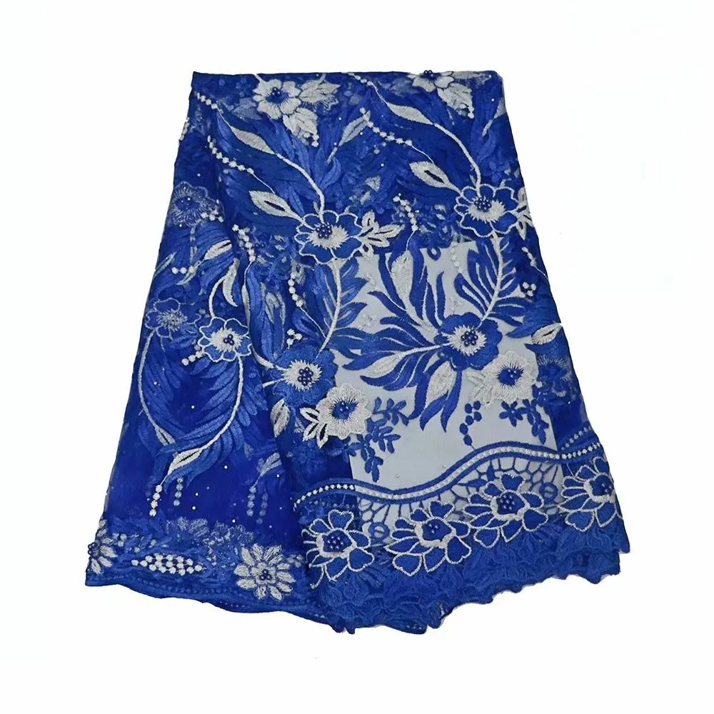 

Summer blue Latest African Lace Fabric French Stones Net Lace Fabric/High Quality African Beaded Tulle Fabric HJ301-2